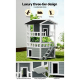 i.Pet Outdoor Cat Shelter 72cm x 72cm x 127cm Rabbit Hutch Wooden Condo Small Outdoor Cat PET-CH-R126-GR-AB
