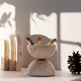 Beige Travertine Sphere Incense Burner Natural Marble Stone Home Decoration, Religious Round V1366-AZ2-W-21757