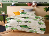 Happy Kids Country Harvest Washed Quilt Cover Set Double V442-HIN-QUILTCS-COUNTRYHARVEST-GREEN-DS