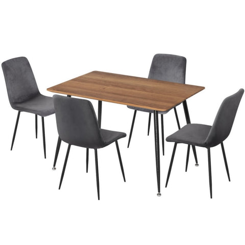 1 Artiss Dining Table and 4 Chairs Set Grey Velvet DSET-T02WD-VEL03-GYX4