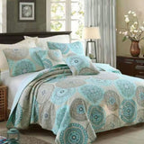 100% Cotton Lightly Quilted Coverlet Set Suzani Queen V442-STT-COVERLET-SUZANI-TURQUOISE-QS