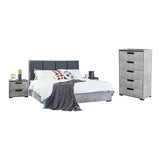 King 4 Pcs Bedroom Suite with Tallboy Fabric Combination of Black & Cement Colour V43-BDS-COP-4PC-TBY-K