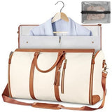 Beige Convertible Garment Duffel Bag with Leather Accents - Travel Weekender Bag for Suits and V888-ELOSUNG12953