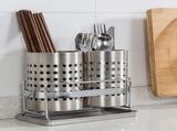 Stainless Steel Double-Tube Cutlery Basket With Storage Rack for Household Kitchen-Silver V1161-109395