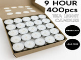 400pcs TEA LIGHT CANDLES 9 Hour Burn Tealight Wedding Smokeless Crystal Wax BULK V563-BR-400P-TEALIGHTCAND9