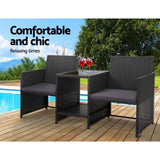 Gardeon Outdoor Setting Wicker Loveseat Birstro Set Patio Garden Furniture Black ODF-LOVESEAT-S-BK