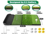 Foldable 4-in-1 Golf Practice Mat with Ball Tray 24.5x17in Tri-Turf Hitting Pad for Indoor & V1107-CS-GEFZDDJD