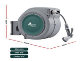 Green Fingers 30m Retractable Water Hose Reel, Wall Mounted Garden Hose 9-Pattern Nozzle HR-WA-AUTO-QU-30M