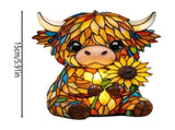 Sunflower Highland Cow Lamp, Stained Glass Style Resin Table Lamp, Warm Night Light for Bedroom, V1366-AZ2-W-16700