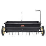 Broadcast Spreader, 100 LB Tow Behind Poly Drop Spreader with 10" Wheels, Steel Spike Aerator, V952-QYSSBJ100LBSBIQCOV0