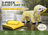 3-piece Dog Rainy Day Care Set with Yellow L size Waterproof Raincoat, 30x30cm Paw Towel and V888-ELOSUNG53263