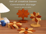 5 Wooden ,Wooden for Hot Dishes,Pinwheels Shape Trivet Set,1 Stand,Trivets for Hot Dishes,Natural V1366-AZ2-W-24227