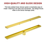 1000mm Tile Insert Bathroom Shower Brushed Brass Grate Drain w/Centre outlet Floor Waste V63-844751