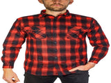 Mens Flannelette Long Sleeve Shirt 100% Cotton Check Authentic Flannel - Full Placket - Red - 7XL V563-FS-FP20-90-7XL