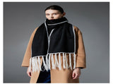 Black Contrast Edge & Tassel Scarf - Chic Autumn/Winter Neckwear V888-ELOSUNG31028