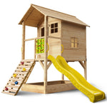 ROVO KIDS Wooden Tower Cubby House with Slide, Sandpit, Climbing Wall, Noughts & Crosses, Natural V219-PLYCBHRV4NTA