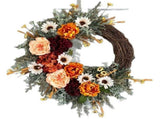 Flower Wreath *1 Elegant Large Artificial Flower Wreath with Red Roses Beige/ /Orange/ & Daisies All V1369-AZ3-W-17738