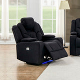 3+1+1 Seater Electric Recliner Stylish Rhino Fabric Black Lounge Armchair with LED Features V43-SET-ARN-3R+1R+1RBL