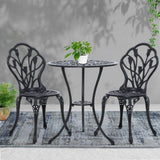 Gardeon 3PC Outdoor Setting Bistro Set Chairs Table Cast Aluminum Patio Furniture Tulip Black GB-CALU-3PC-XG1018-BK