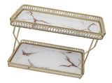 Bathroom Countertop Storage Shelf Space Saving Iron Glass 2 Tier Countertop Organizer for Cosmetics V1294-YM0901-3112250043011