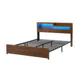 Artiss King Bed Frame Metal with Charging Station LED Light Storage Shelf MBED-D-ROCK-K-WD-AB