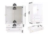 Artiss LED Wardrobe Cabinet Clothes Storage with Mirror 2 Drawers Hanging Rail FUR-AE-WR01-MIR-WH-AB