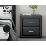 Artiss Bedside Table 2 Drawers Side Table Leather - CADEN Black BFRAME-E-BSIDE-BK