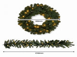 Christabelle Pre-Lit Highland Pine Wreath 61cm and Garland 2.74m Warm White LED Battery Timer D CMB-WFLHP-WG