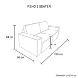 Reno 3 Seater Sofa Grey Colour Fabric Upholstery Wooden Structure Knock Down Feature In Back & Arms V43-SOF-RNO-GR