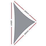 Instahut Shade Sail 3x3x4.3m Triangle 280GSM 98% Grey Shade Cloth SAIL-DL-H-3X3X43-C-GR