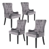 4X French Provincial Dining Chair Ring Studded Velvet Rubberwood Leg LISSE GREY V274-FT-VFC-1141-GY4
