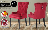 2X French Provincial Dining Chair Ring Studded Velvet Rubberwood Leg LISSE BORDEAUX RED V274-FT-VFC-1141-RD2