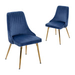 Viva Forever Set of 2 Blue Velvet Dining Chairs – Art Deco Design with Gold Metal Legs V264-DNC-414V-BLU-02