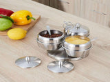 Stainless Steel Seasoning Pot Spice Salt Sugar Bowl Container with Rotating Storage Rack Lid Spoon V1294-YM0721-3118210032611
