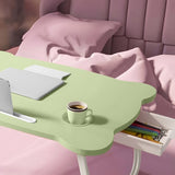 SOGA Green Portable Bed Table Adjustable Folding Mini Desk With Mini Drawer and Cup-Holder Home BEDTABLEM668