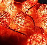 1 Set of Orange 5cm Rattan Cane 50 Ball Battery Powered LONG 5m String Lights Christmas Gift Home V382-ORANGERATTBALLBATT50