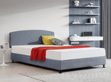 Linen Fabric Double Bed Curved Headboard Bedhead - Berlin Blue V63-839751