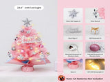 With LED String Light, Pink Christmas Tree with Silver Star Topper, Tabletop Xmas Tree Ribbon Bow, V1107-128-95901