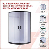 90 x 90cm Black Rounded Sliding 6mm Curved Shower Screen with White Base V63-830221