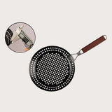 Heavy Duty Frying Pan Grill Pan with Wooden Foldable Handle Hollow Grill Basket Tray Non-Stick V1369-AZ3-W-14064