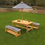 Outdoor Table & Bench Set with Cushions & Umbrella V178-12465