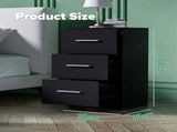 Black White Black Bedside Table with 3 Drawers, Modern Design, 38x35x66cm Storage Cabinet V178-59292