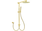 WELS Brushed Gold Twin Shower 8" Round Head Set Single Mode Handheld Rose Sliding Rail Arm V1233-SC842GSS019CBGKSR108G