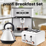 Pronti Toaster, Kettle & Coffee Machine Breakfast Set - White CM-KL-TS-COM-WH