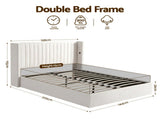 Artiss Double Bed Frame with Gaslift Storage USB Type-C Charging Ports Velvet Upholstery White BFRAME-G-RITA-D-WH-ABC