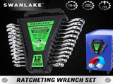SWANLAKE 12Pcs Metric Ratcheting Spanner Set 6-18mm CR-V Steel 72-Tooth Holder V465-66114