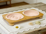 Pink Ceramic Floral Cat Slow Feeder Set - Dishwasher Safe Pet Dual Dining V888-ELOSUNG49894