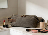 Vintage Waxed Canvas & Cowhide Cylinder Bag, Dopp Kit with Dual Zippers, Commute Travel V1232-NSSNB-004