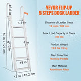 Dock Ladder Flip Up 5 Steps, 350lbs Load Capacity, Aluminum Pontoon Boat Ladder with 4" Wide Step & V952-MTXTSFSJFHXJDZKVCV0