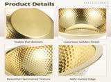 2PCS Golden Hammered Stainless Steel Salad Bowls, Large Round Mixing Bowls 12.8 x 4.3 in, Decorative V1192-AZ-W-18405